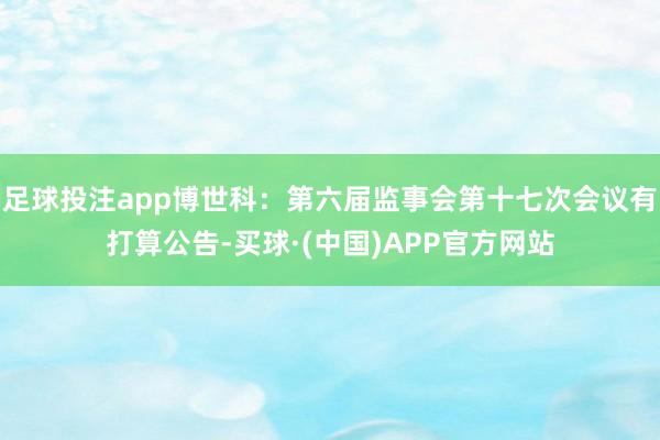 足球投注app博世科：第六届监事会第十七次会议有打算公告-买球·(中国)APP官方网站