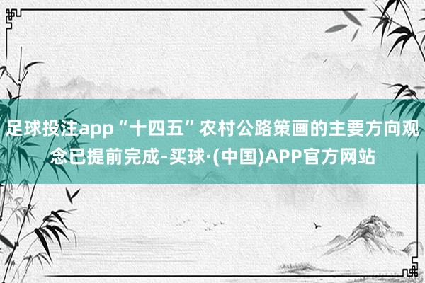 足球投注app“十四五”农村公路策画的主要方向观念已提前完成-买球·(中国)APP官方网站